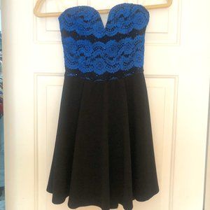 Strapless blue/black sequined dress - size small